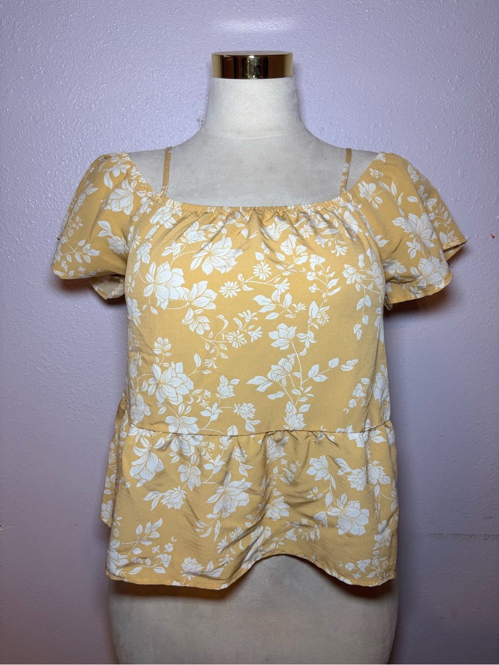 Hippie Rose Yellow Floral Square-Neck Peplum Top